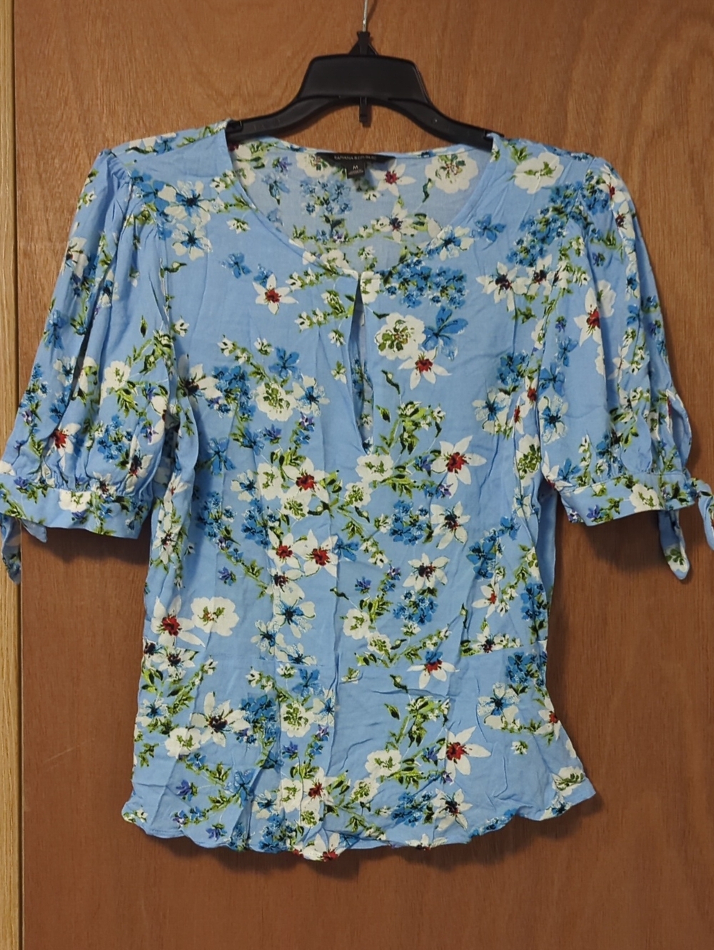 Blue Floral Tie-Sleeve Women's Blouse